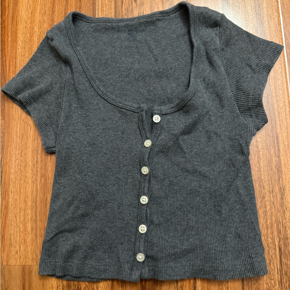 Brandy Melville Charcoal Button-Down Top